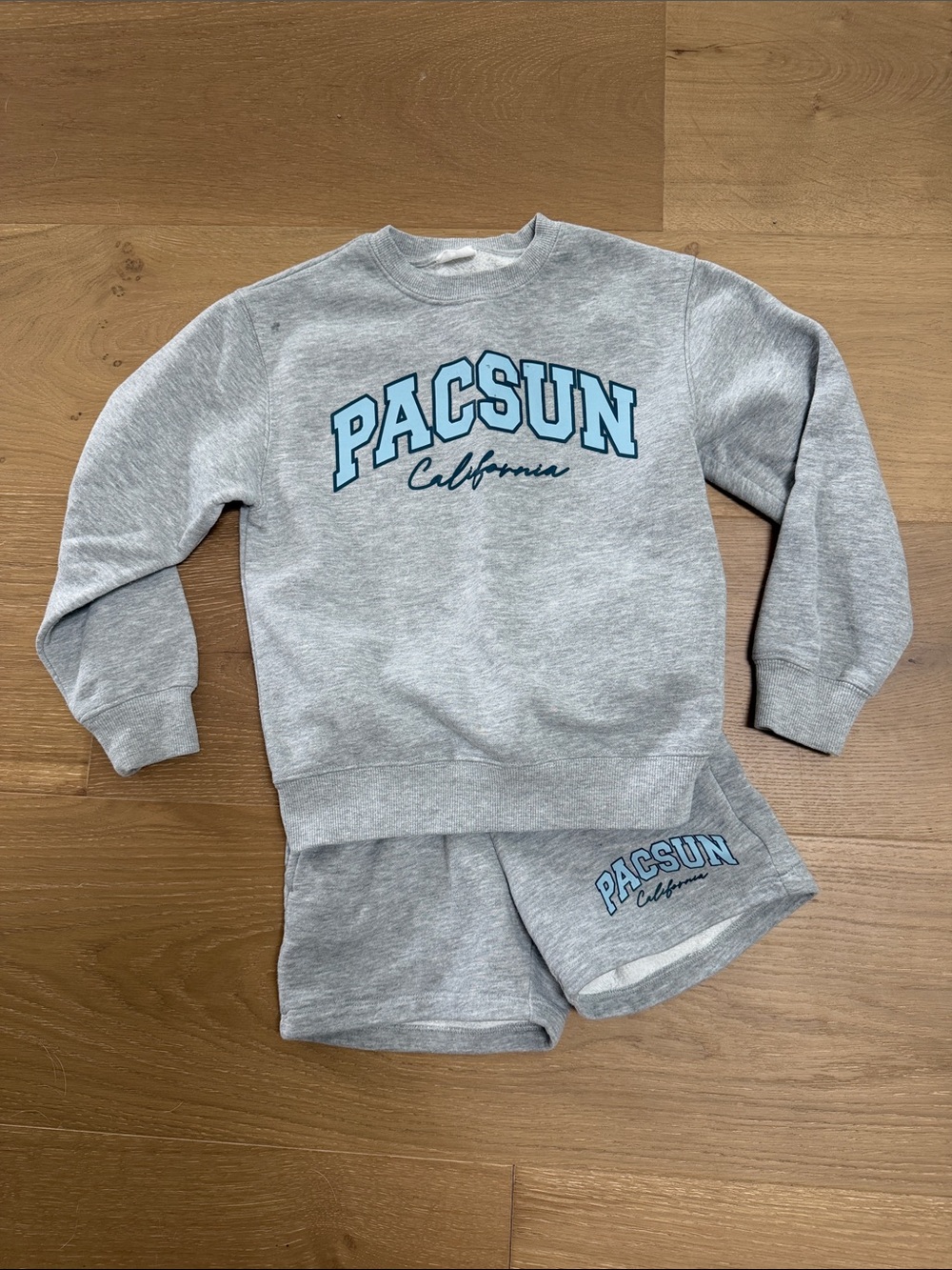 PacSun Gray Sweatshirt & Shorts Pajama Set with Light Blue Logo